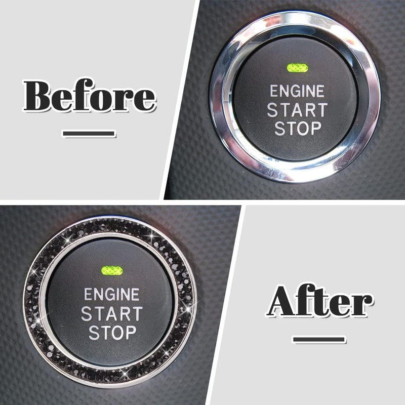 ToBeQueen Bling Push Start Button Cover Ring, Interior Crystal Diamond Rhinestone Engine Start Stop Ring Emblem Decoration Sticker, Black Bling Car Accessories for Women, Black - Image 2